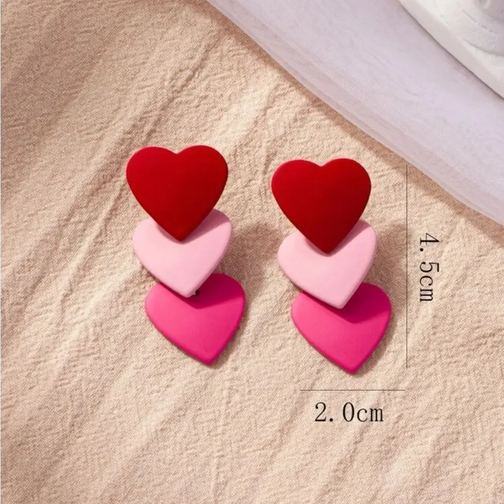 Color Block Heart Drop Earrings‎ - Picture 7 of 10